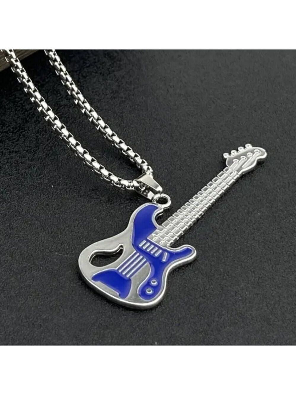 Large Blue Guitar Pendant Necklace #1462